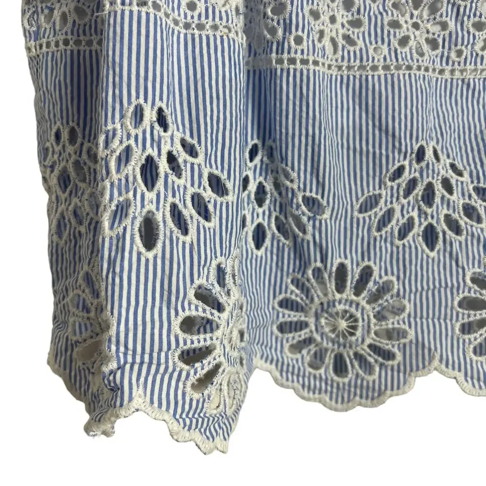 SEA New York Off-the-Shoulder Blue White Stripe Eyelet Top Size 0 - Picture 5 of 9